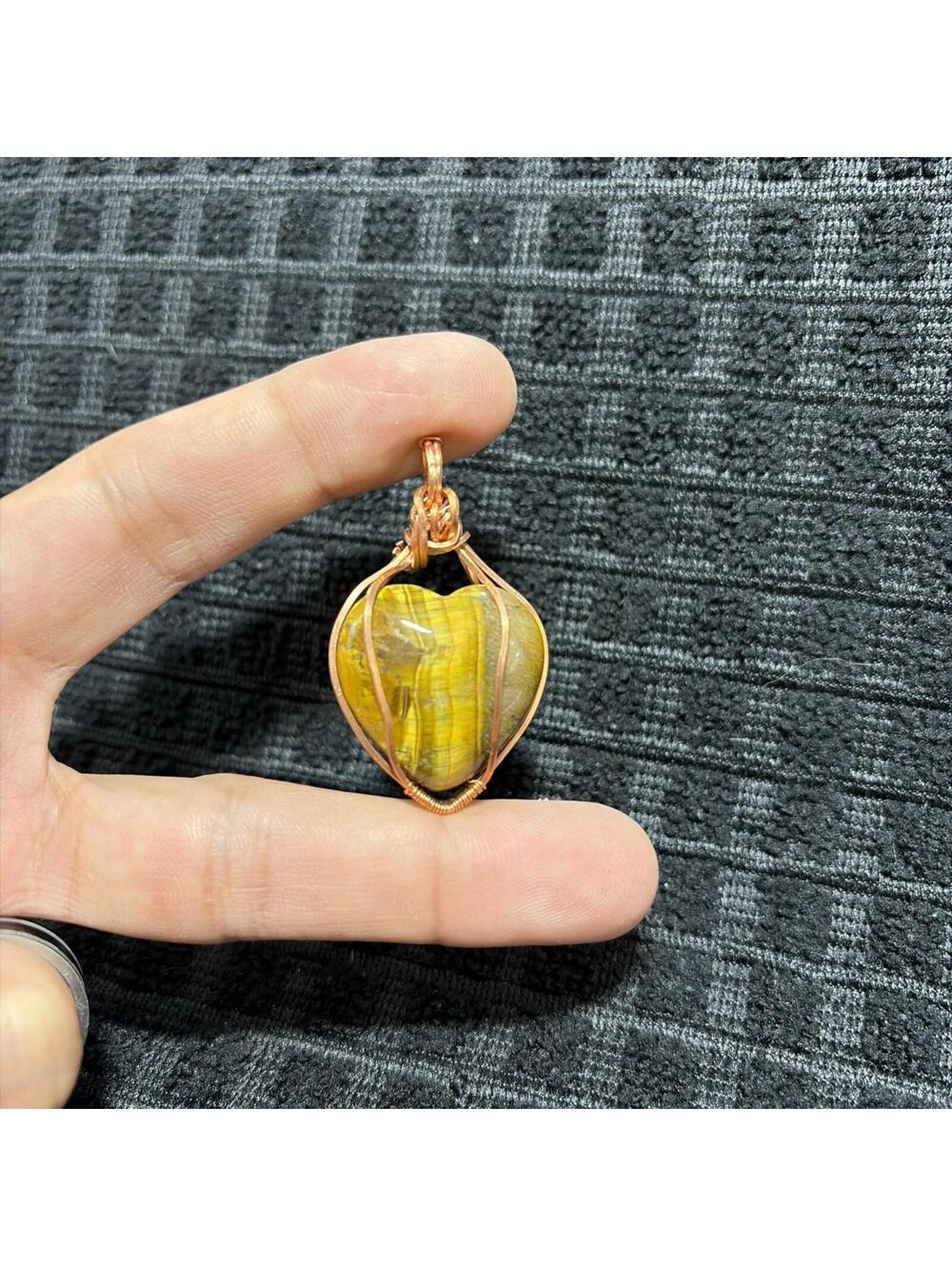 Copper Wire Wrapped Heart Pendant Handmade Boho Healing Crystal Jewelry